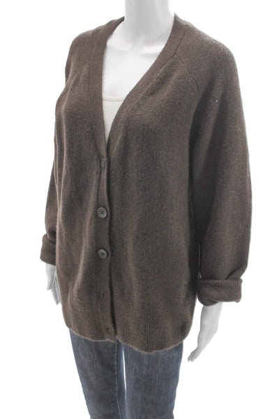 Zara Women Brown V-Neck Cardigan Long Sleeve Solid Fall Size M