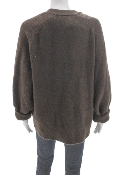 Zara Women Brown V-Neck Cardigan Long Sleeve Solid Fall Size M