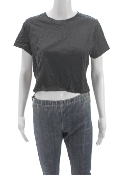 Sunday Best Womens Basic Gray Cotton Crew Neck T-Shirt Short Sleeve Size L