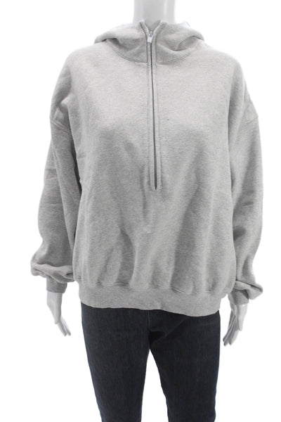 Aritzia Unisex Adults Gray Pullover Hoodie Cotton High Neck Zip Size M