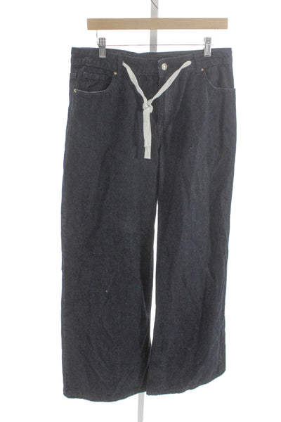 Lioness Womens Wide-Leg Jeans Blue Cotton Mid-Rise Button Size M