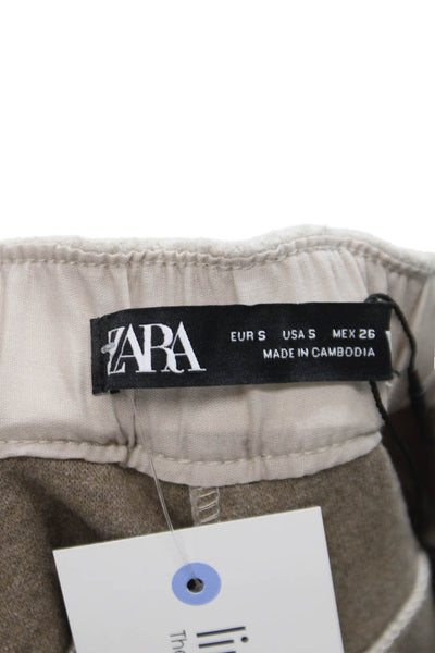 Zara Women Jogger Pants Beige Drawstring Polyester Solid Size S