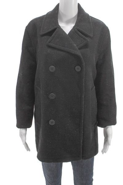 Michael Kors Womens Black Pea Coat Wool Blend Button Size M