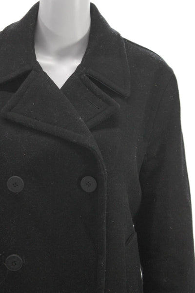 Michael Kors Womens Black Pea Coat Wool Blend Button Size M
