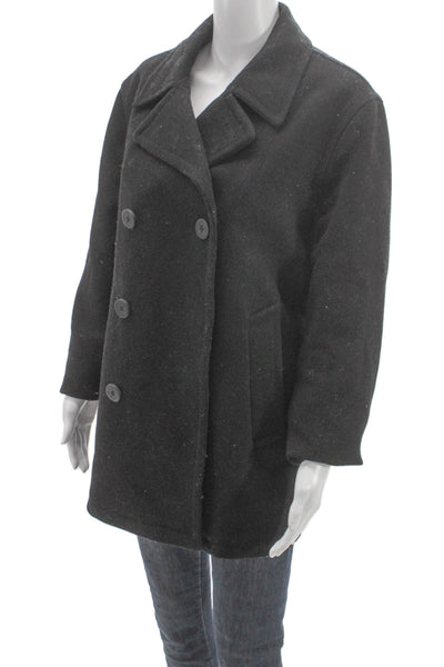 Michael Kors Womens Black Pea Coat Wool Blend Button Size M