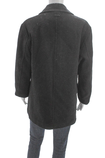 Michael Kors Womens Black Pea Coat Wool Blend Button Size M