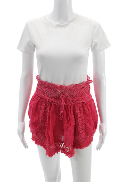 Sunday Womens Paperbag Mini Linen Skirt Pink Drawstring Summer Size S