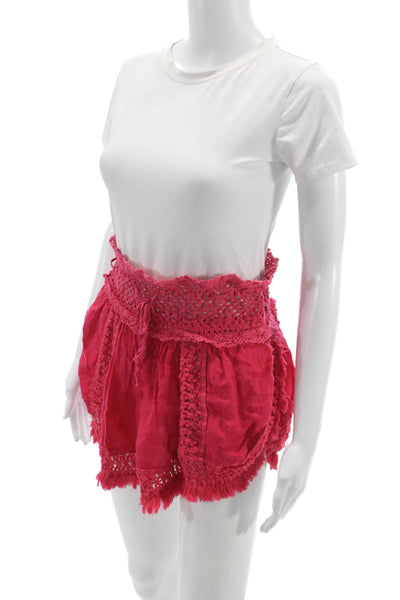 Sunday Womens Paperbag Mini Linen Skirt Pink Drawstring Summer Size S