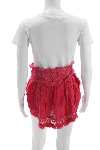 Sunday Womens Paperbag Mini Linen Skirt Pink Drawstring Summer Size S
