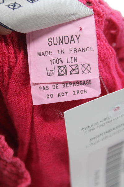 Sunday Womens Paperbag Mini Linen Skirt Pink Drawstring Summer Size S