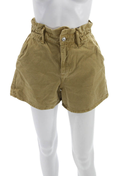 Zara Womens Paperbag Shorts Beige Cotton Button Closure Size 2