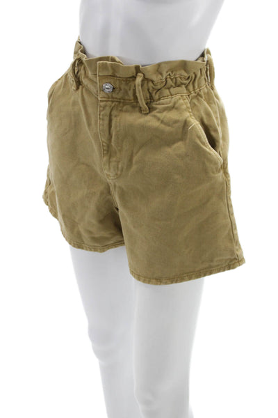 Zara Womens Paperbag Shorts Beige Cotton Button Closure Size 2