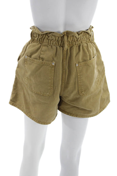 Zara Womens Paperbag Shorts Beige Cotton Button Closure Size 2