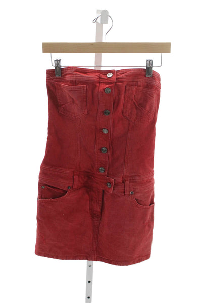 Galliano Women Strapless Red Cotton Mini Dress Size 38