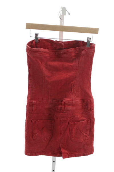 Galliano Women Strapless Red Cotton Mini Dress Size 38