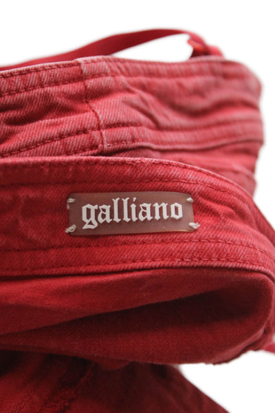 Galliano Women Strapless Red Cotton Mini Dress Size 38