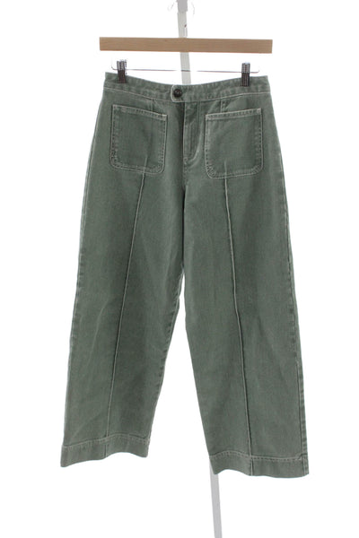 Soeur Womens Cropped Green Cotton Button Pants Size 36