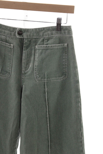 Soeur Womens Cropped Green Cotton Button Pants Size 36