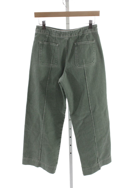 Soeur Womens Cropped Green Cotton Button Pants Size 36