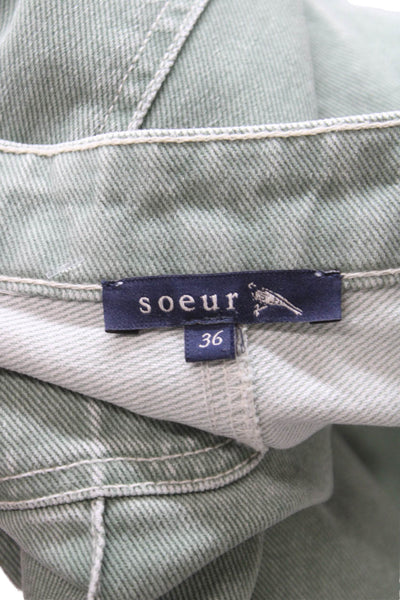 Soeur Womens Cropped Green Cotton Button Pants Size 36