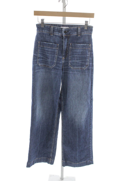 ASKKNY Womens Wide-Leg Blue Cotton Blend Jeans Mid Rise Inseam 30 Size 25