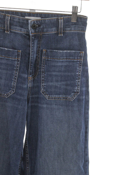 ASKKNY Womens Wide-Leg Blue Cotton Blend Jeans Mid Rise Inseam 30 Size 25