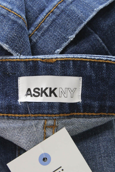 ASKKNY Womens Wide-Leg Blue Cotton Blend Jeans Mid Rise Inseam 30 Size 25