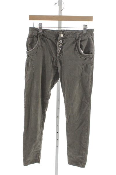 Bianco Womens Green Chino Pants Button Closure 97% Cotton Size 24