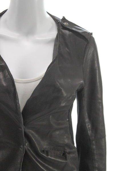 Transit Par Such Womens Basic Leather Snap Jacket Gray Long Sleeve Size 2