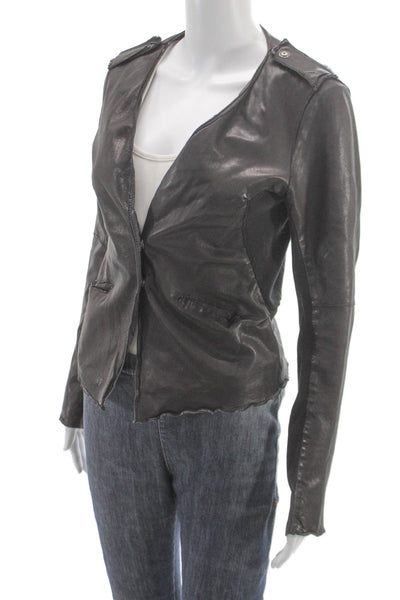 Transit Par Such Womens Basic Leather Snap Jacket Gray Long Sleeve Size 2