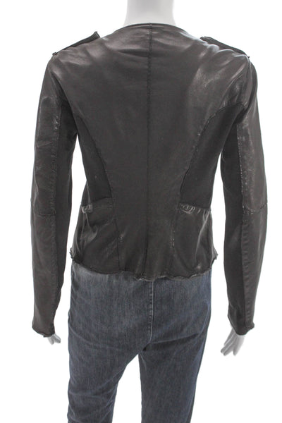 Transit Par Such Womens Basic Leather Snap Jacket Gray Long Sleeve Size 2