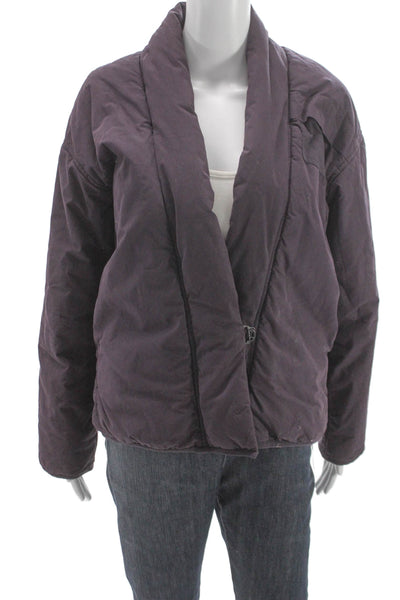 Humanoid Women Puffer Jacket Purple Cotton Buckle Long Sleeve Size XS