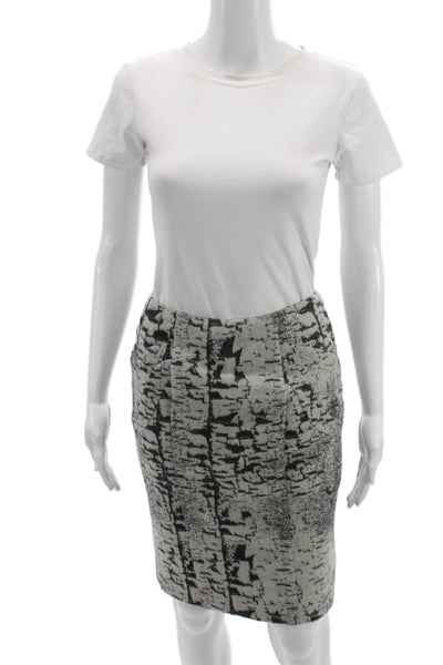 Brian Reyes Women Straight Pencil Wool Geometric Skirt Hook Eye Black Size 2