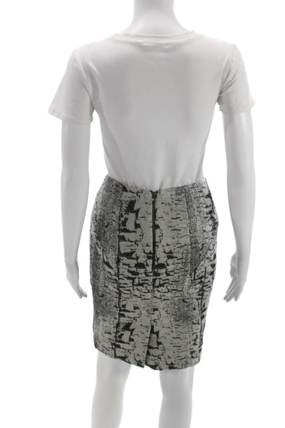 Brian Reyes Women Straight Pencil Wool Geometric Skirt Hook Eye Black Size 2