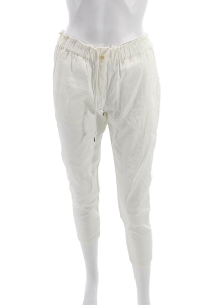 Theory Womens Cropped Pants White Linen Button Petite Size XS