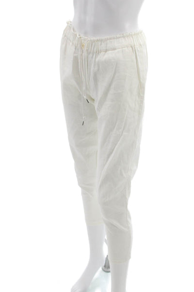 Theory Womens Cropped Pants White Linen Button Petite Size XS