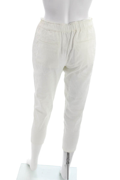 Theory Womens Cropped Pants White Linen Button Petite Size XS