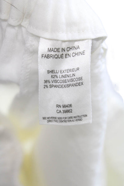 Theory Womens Cropped Pants White Linen Button Petite Size XS