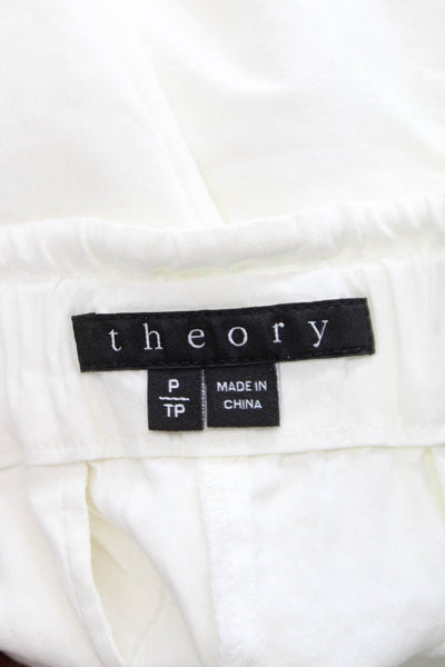 Theory Womens Cropped Pants White Linen Button Petite Size XS