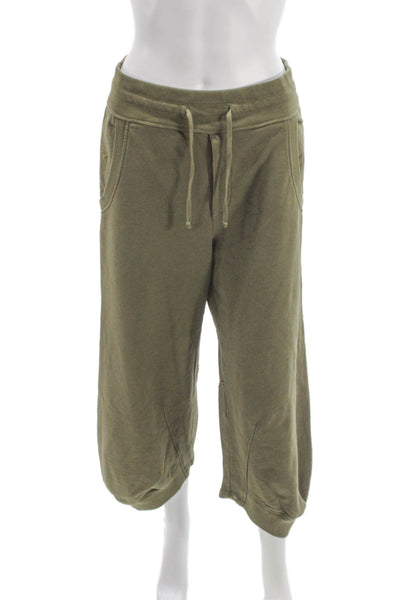 European Culture Unisex Cropped Green Cotton Drawstring Pants Size S