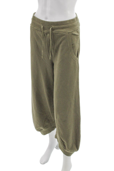 European Culture Unisex Cropped Green Cotton Drawstring Pants Size S