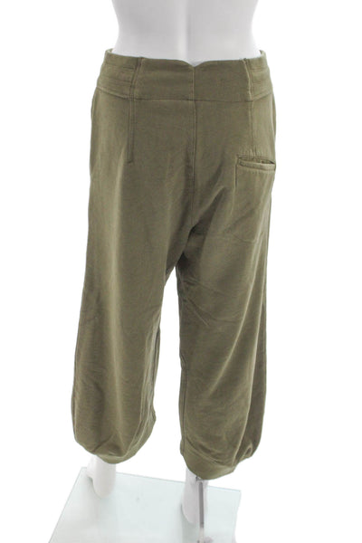 European Culture Unisex Cropped Green Cotton Drawstring Pants Size S