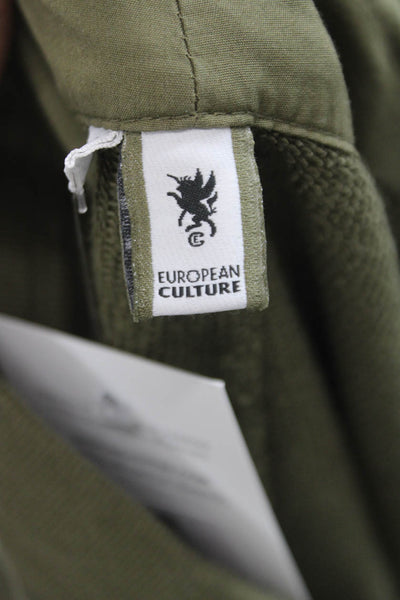European Culture Unisex Cropped Green Cotton Drawstring Pants Size S
