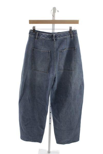 Tibi Womens Wide-Leg Blue Cotton Jeans Size 24