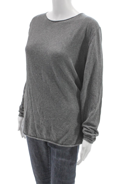 American Vintage Womens Cotton Long Sleeve T-Shirt Gray Round Neck Size L
