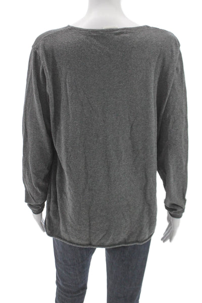 American Vintage Womens Cotton Long Sleeve T-Shirt Gray Round Neck Size L