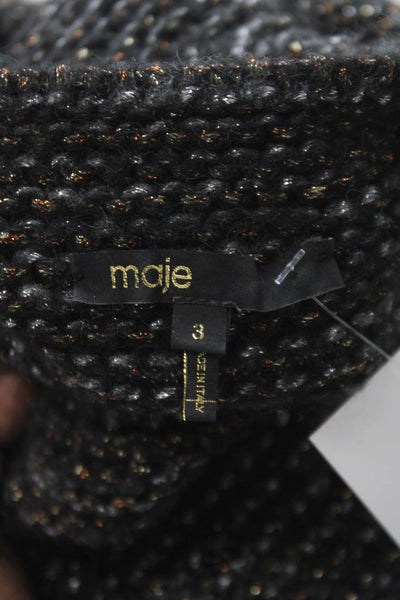 Maje Womens Black Wool Pullover Sweater Long Sleeve Round Neck Size 3