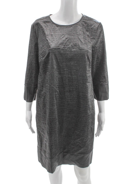 Wolford Women Shift Dress Gray Animal Print 3/4 Sleeve Round Neck Size M