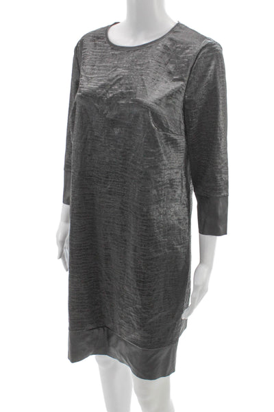 Wolford Women Shift Dress Gray Animal Print 3/4 Sleeve Round Neck Size M