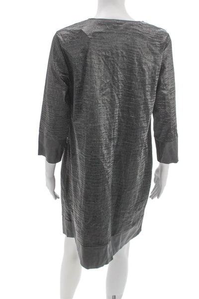 Wolford Women Shift Dress Gray Animal Print 3/4 Sleeve Round Neck Size M